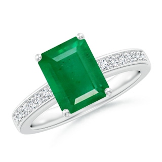 9x7mm AA Octagonal Emerald Cocktail Ring with Diamonds in P950 Platinum