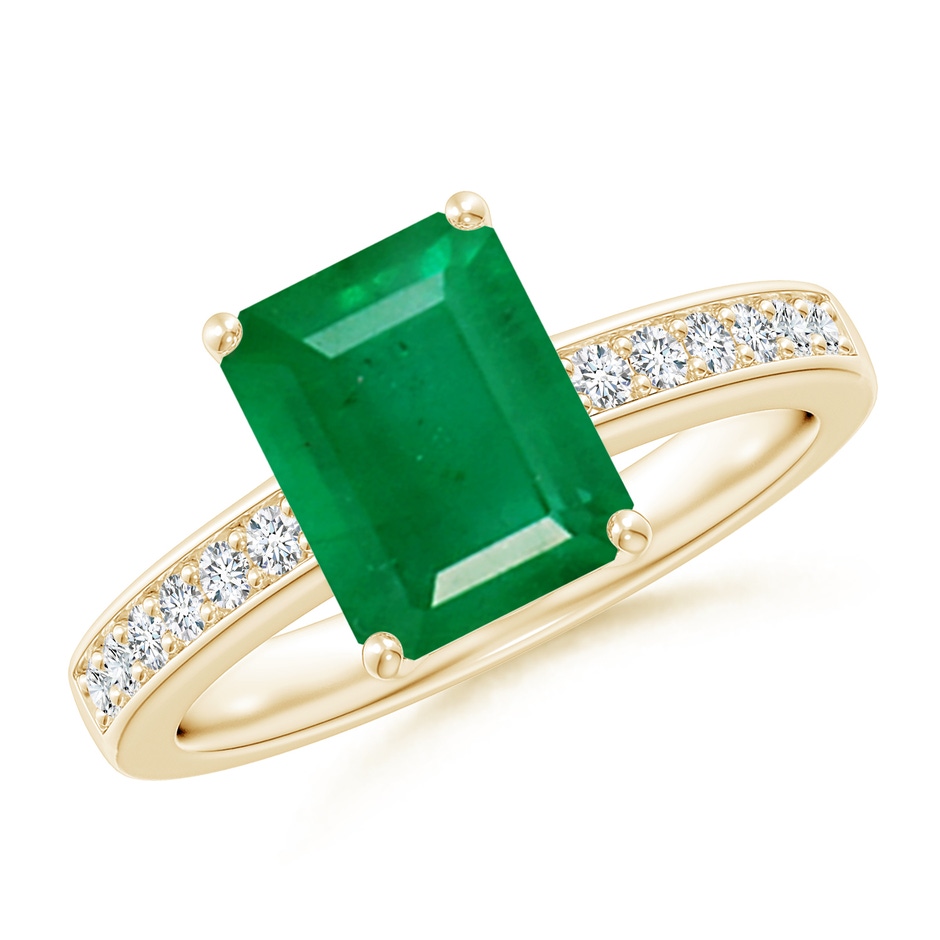 9x7mm AA Octagonal Emerald Cocktail Ring with Diamonds in Yellow Gold 