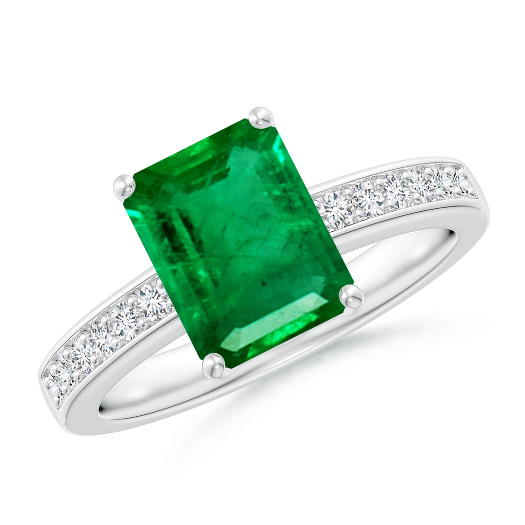 9x7mm AAA Octagonal Emerald Cocktail Ring with Diamonds in White Gold