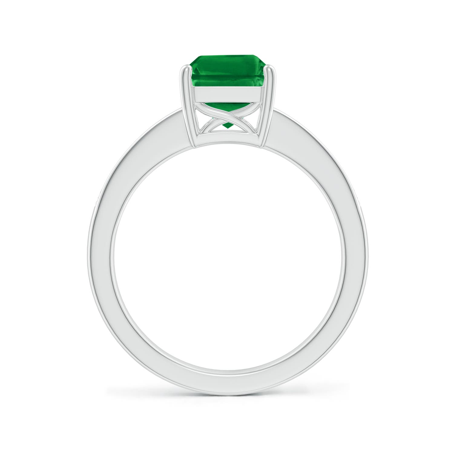 9x7mm AAA Octagonal Emerald Cocktail Ring with Diamonds in White Gold - side 3