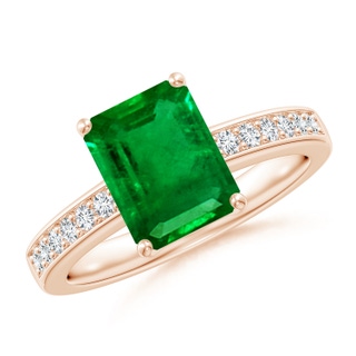 9x7mm AAAA Octagonal Emerald Cocktail Ring with Diamonds in Rose Gold