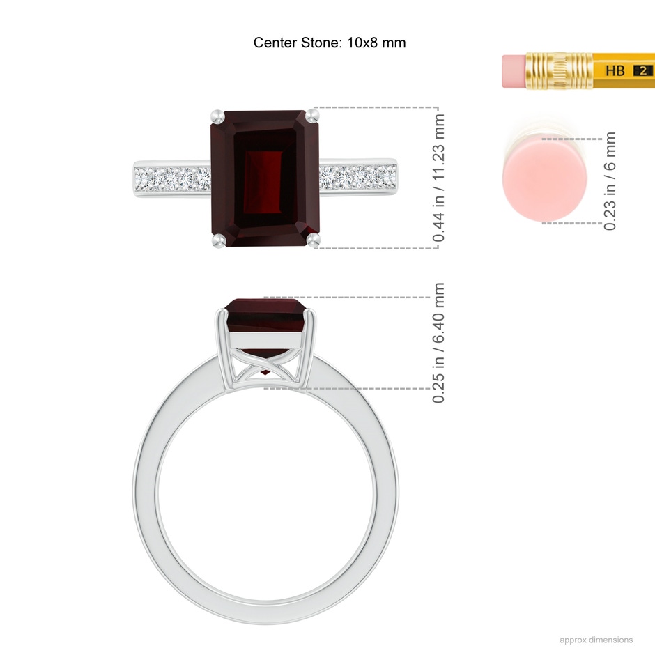 10x8mm A Octagonal Garnet Cocktail Ring with Diamonds in White Gold ruler