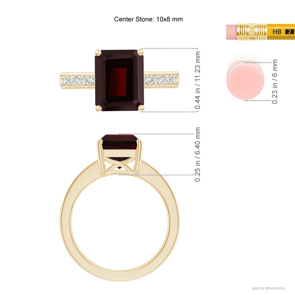 10x8mm A Octagonal Garnet Cocktail Ring with Diamonds in Yellow Gold ruler