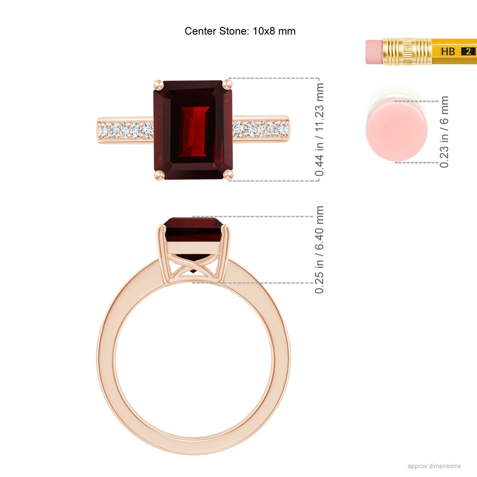 10x8mm AA Octagonal Garnet Cocktail Ring with Diamonds in 18K Rose Gold ruler