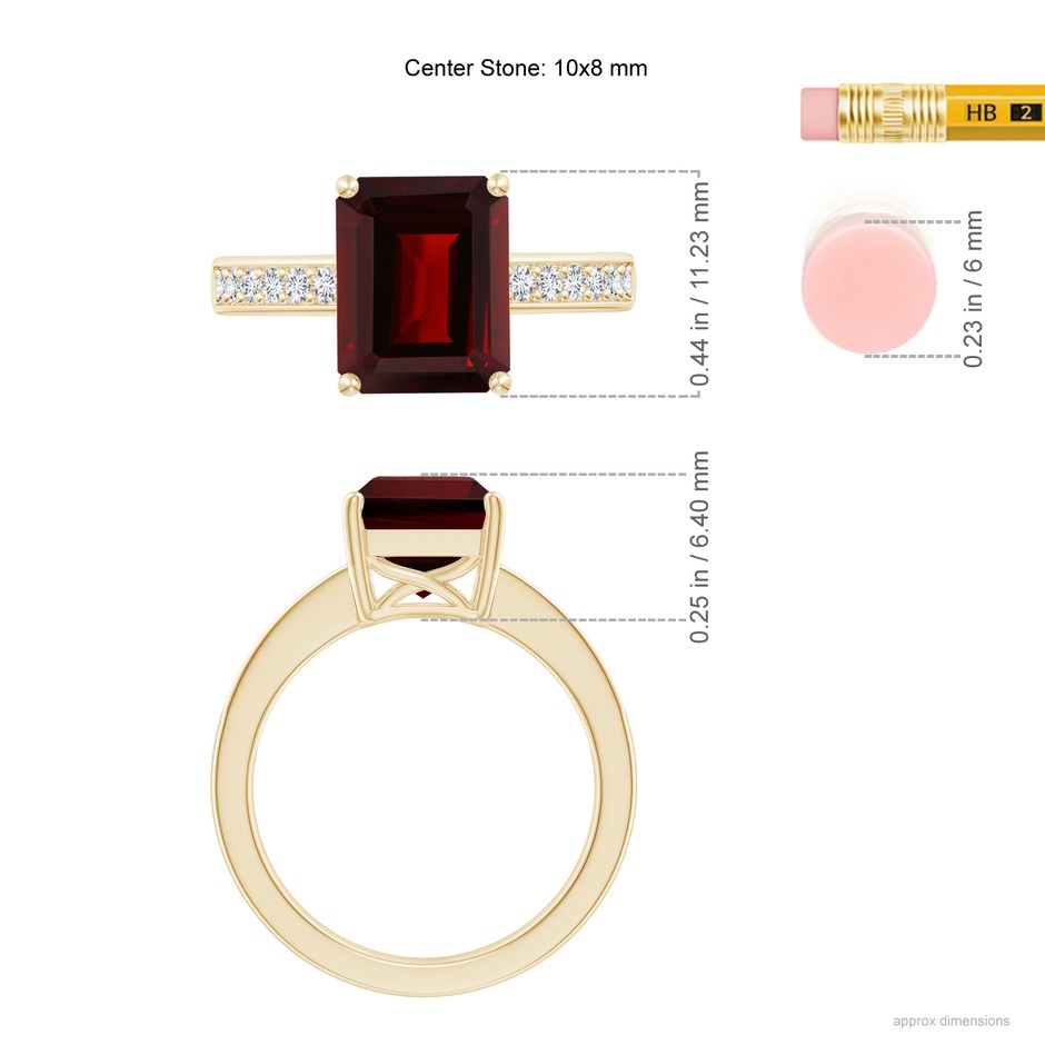 10x8mm AA Octagonal Garnet Cocktail Ring with Diamonds in Yellow Gold ruler