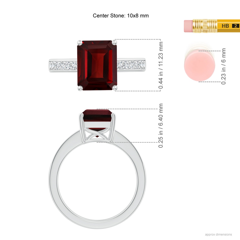 10x8mm AAA Octagonal Garnet Cocktail Ring with Diamonds in White Gold ruler