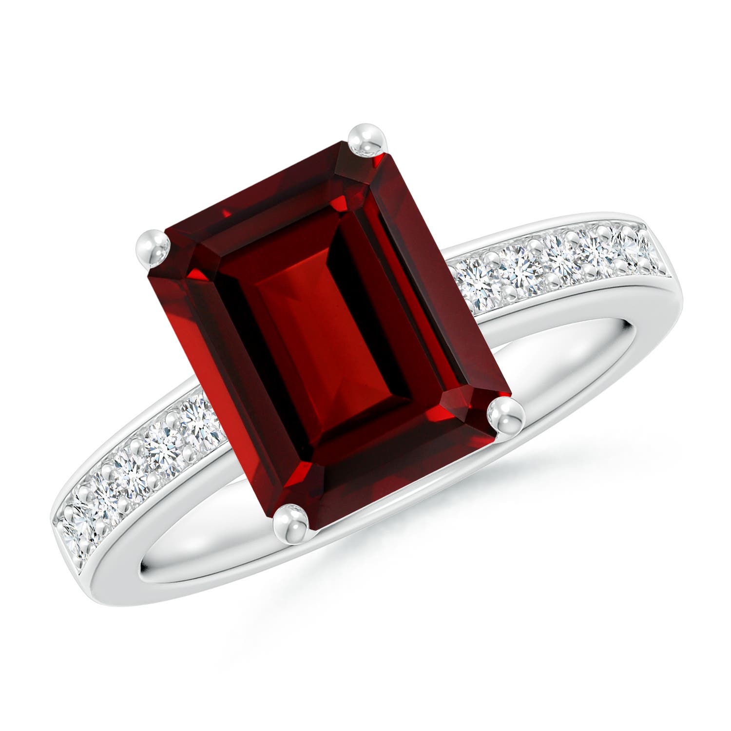 10x8mm AAAA Octagonal Garnet Cocktail Ring with Diamonds in 18K White Gold