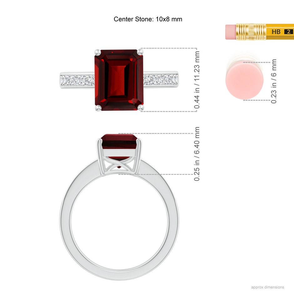 10x8mm AAAA Octagonal Garnet Cocktail Ring with Diamonds in 18K White Gold ruler