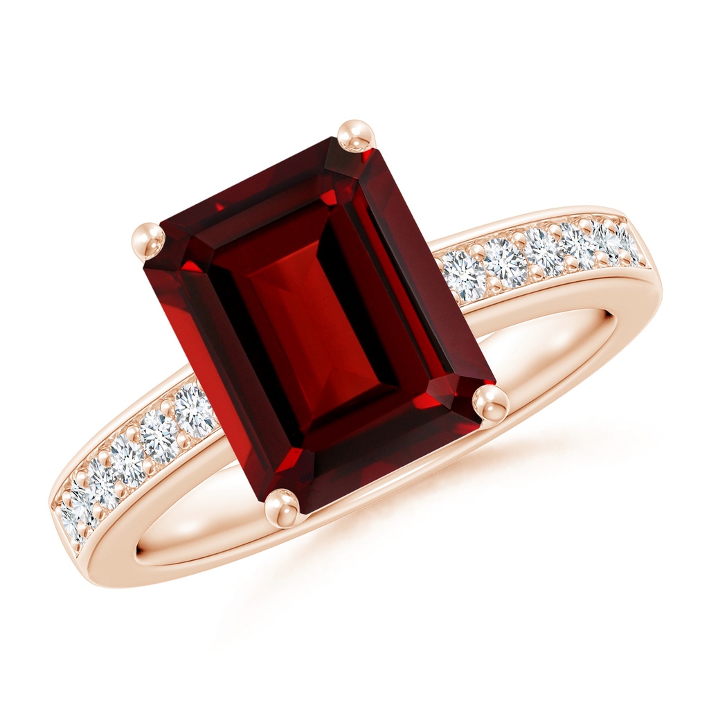 10x8mm AAAA Octagonal Garnet Cocktail Ring with Diamonds in Rose Gold