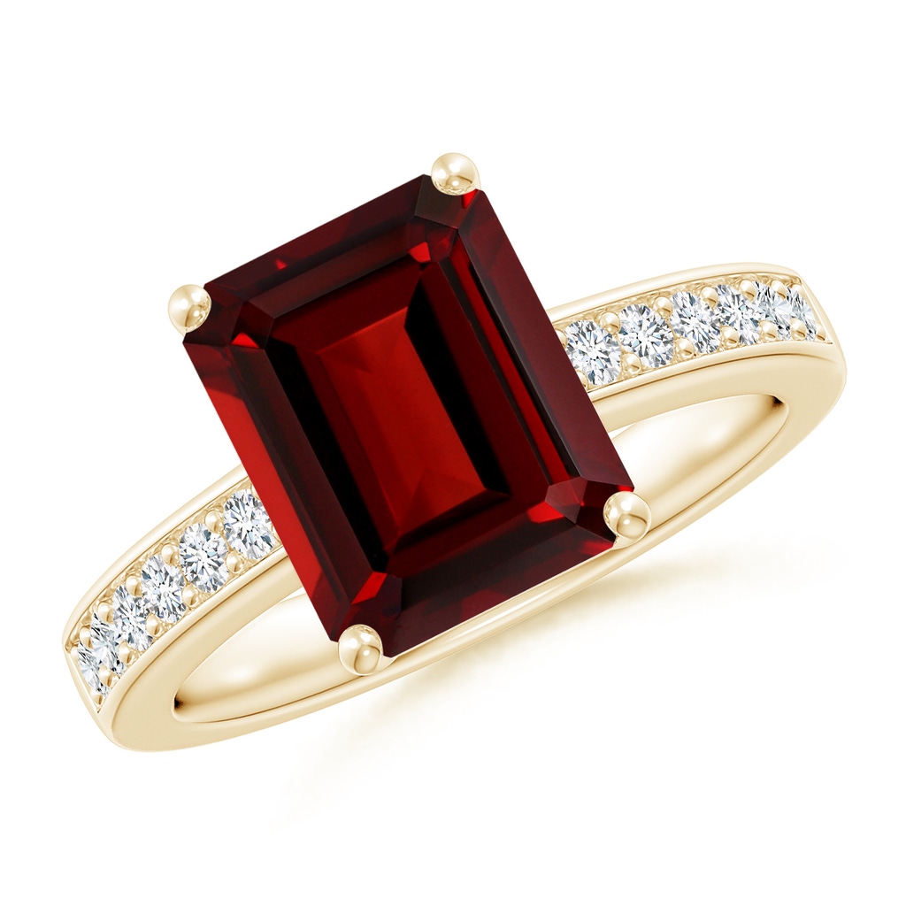 10x8mm AAAA Octagonal Garnet Cocktail Ring with Diamonds in Yellow Gold