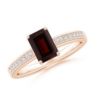 7x5mm A Octagonal Garnet Cocktail Ring with Diamonds in Rose Gold