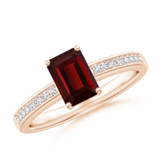 7x5mm AAA Octagonal Garnet Cocktail Ring with Diamonds in Rose Gold