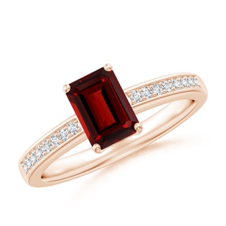 7x5mm AAAA Octagonal Garnet Cocktail Ring with Diamonds in 10K Rose Gold