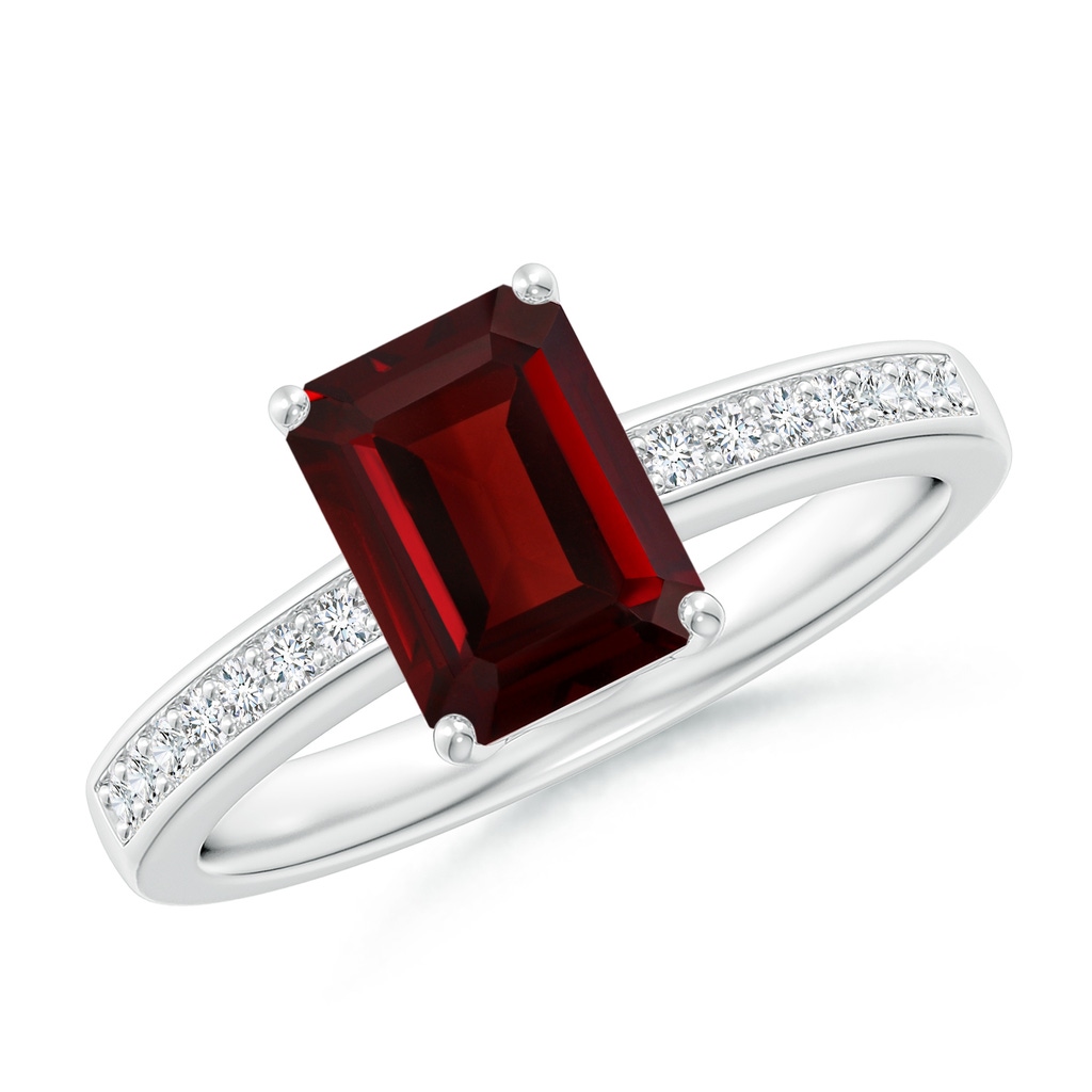 8x6mm AAA Octagonal Garnet Cocktail Ring with Diamonds in White Gold