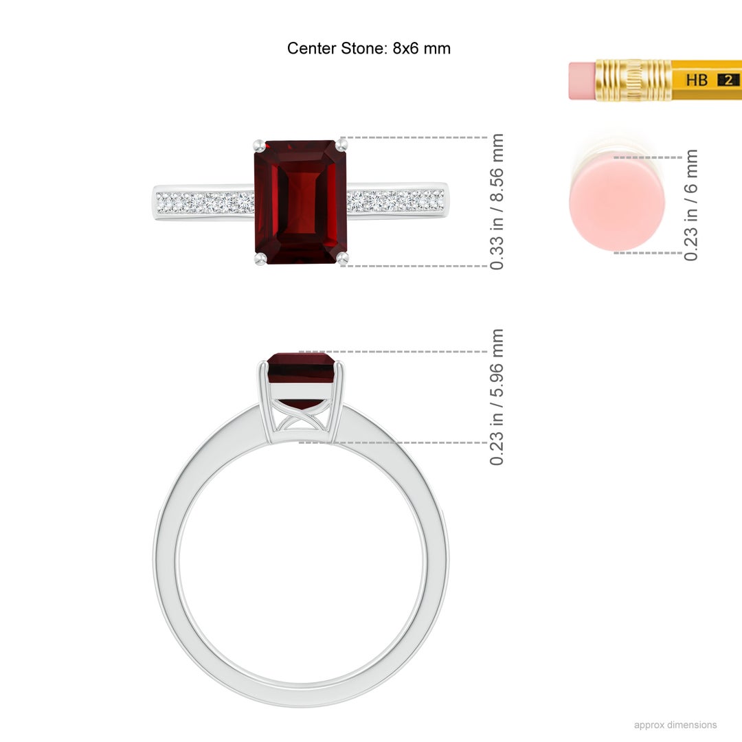 8x6mm AAA Octagonal Garnet Cocktail Ring with Diamonds in White Gold - ruler