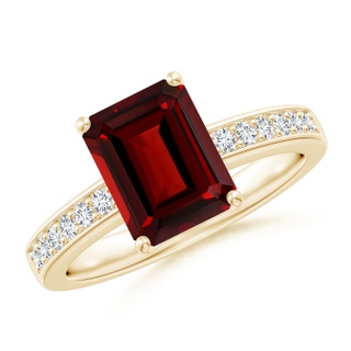 9x7mm AAAA Octagonal Garnet Cocktail Ring with Diamonds in Yellow Gold