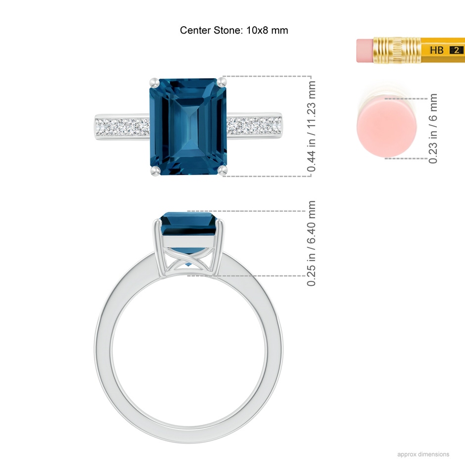 10x8mm AAA Octagonal London Blue Topaz Cocktail Ring with Diamonds in P950 Platinum ruler