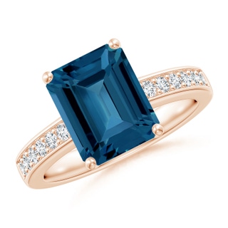 10x8mm AAA Octagonal London Blue Topaz Cocktail Ring with Diamonds in Rose Gold