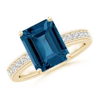 10x8mm AAA Octagonal London Blue Topaz Cocktail Ring with Diamonds in Yellow Gold