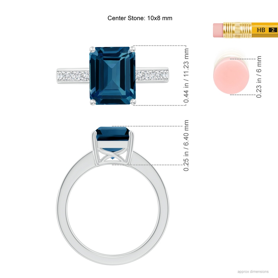10x8mm AAAA Octagonal London Blue Topaz Cocktail Ring with Diamonds in P950 Platinum ruler