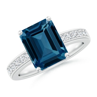10x8mm AAAA Octagonal London Blue Topaz Cocktail Ring with Diamonds in White Gold