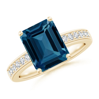 10x8mm AAAA Octagonal London Blue Topaz Cocktail Ring with Diamonds in Yellow Gold