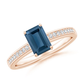 7x5mm A Octagonal London Blue Topaz Cocktail Ring with Diamonds in 9K Rose Gold