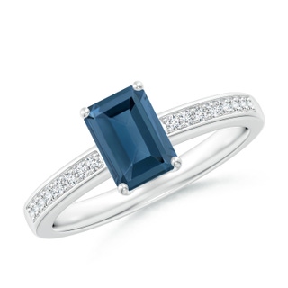7x5mm A Octagonal London Blue Topaz Cocktail Ring with Diamonds in P950 Platinum