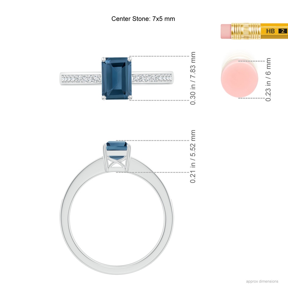 7x5mm A Octagonal London Blue Topaz Cocktail Ring with Diamonds in P950 Platinum ruler