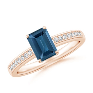 7x5mm AA Octagonal London Blue Topaz Cocktail Ring with Diamonds in 9K Rose Gold