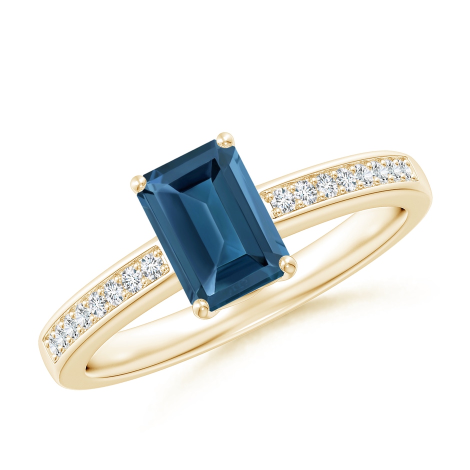 7x5mm AA Octagonal London Blue Topaz Cocktail Ring with Diamonds in Yellow Gold 