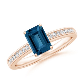 7x5mm AAA Octagonal London Blue Topaz Cocktail Ring with Diamonds in 9K Rose Gold