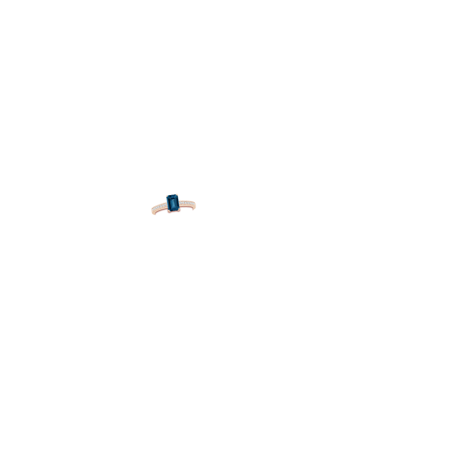 7x5mm AAA Octagonal London Blue Topaz Cocktail Ring with Diamonds in 9K Rose Gold body-hand