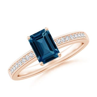 7x5mm AAAA Octagonal London Blue Topaz Cocktail Ring with Diamonds in 9K Rose Gold