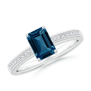 7x5mm AAAA Octagonal London Blue Topaz Cocktail Ring with Diamonds in P950 Platinum