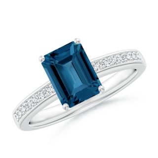 8x6mm AAA Octagonal London Blue Topaz Cocktail Ring with Diamonds in White Gold
