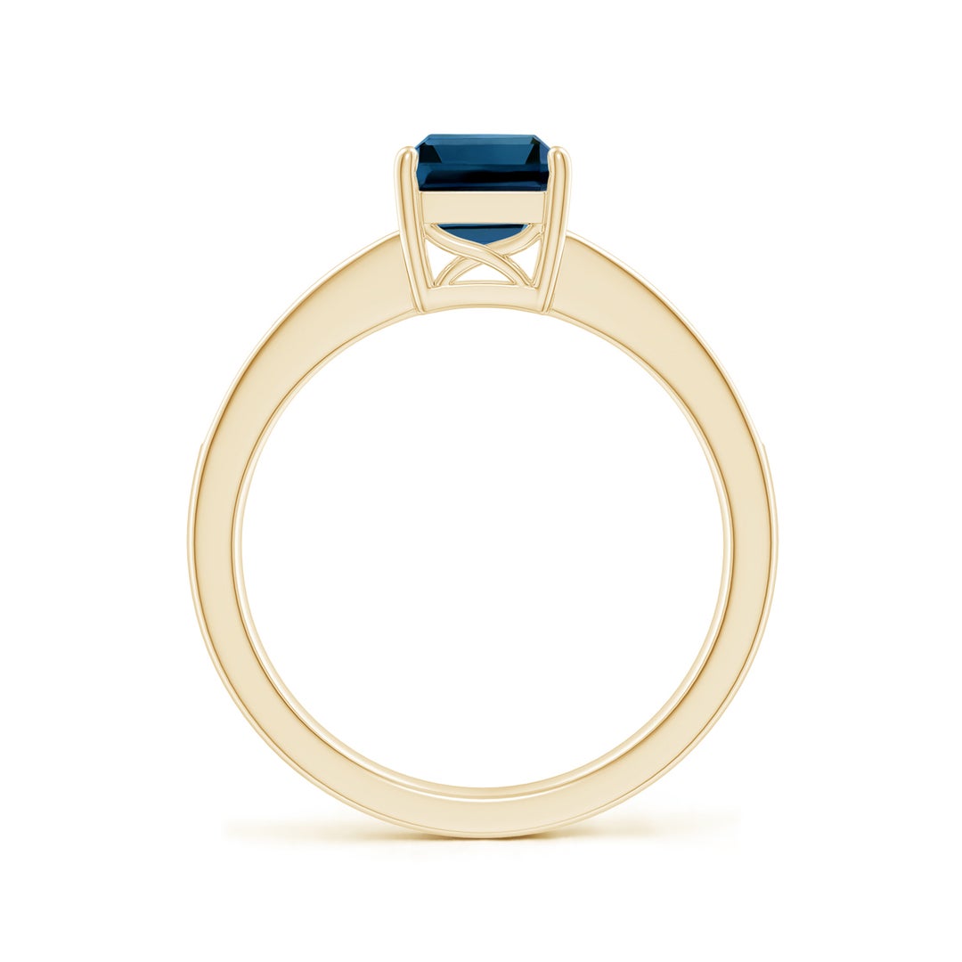 8x6mm AAAA Octagonal London Blue Topaz Cocktail Ring with Diamonds in Yellow Gold - side 2