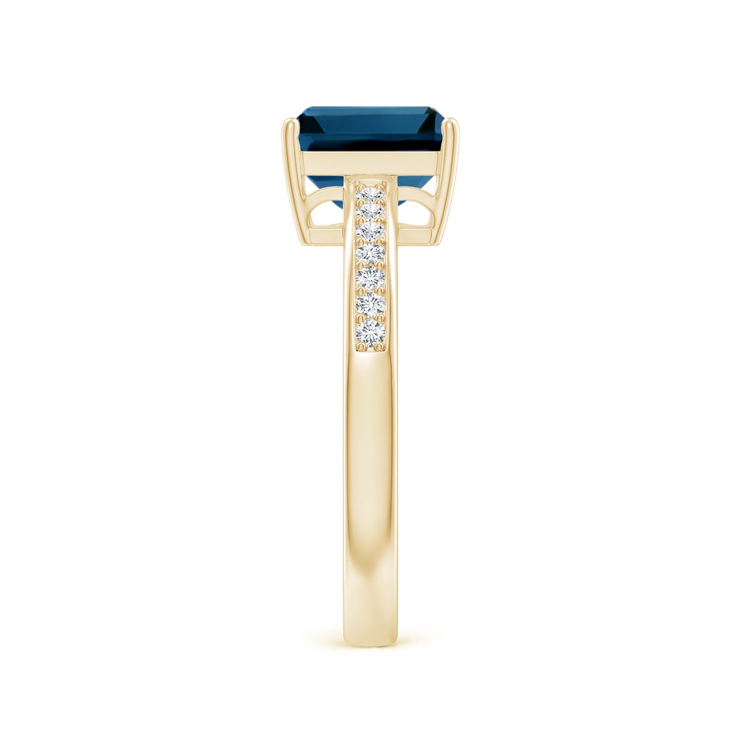 8x6mm AAAA Octagonal London Blue Topaz Cocktail Ring with Diamonds in Yellow Gold - side 3