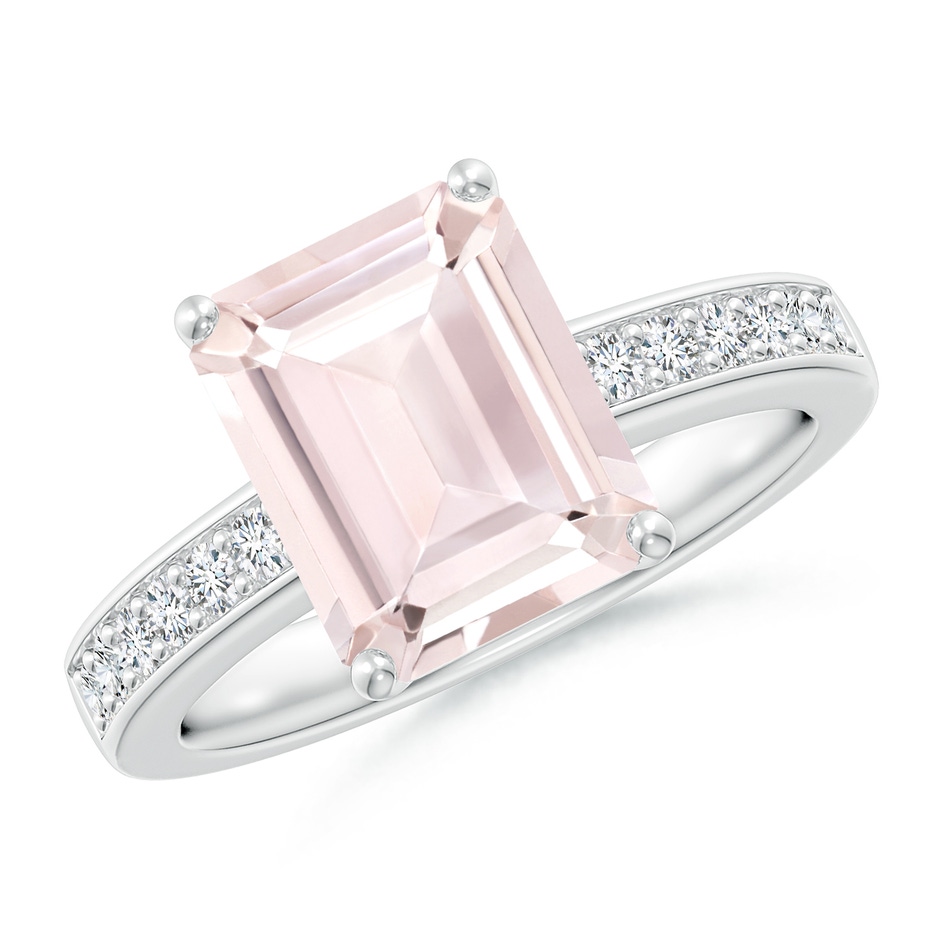 10x8mm A Octagonal Morganite Cocktail Ring with Diamonds in White Gold 