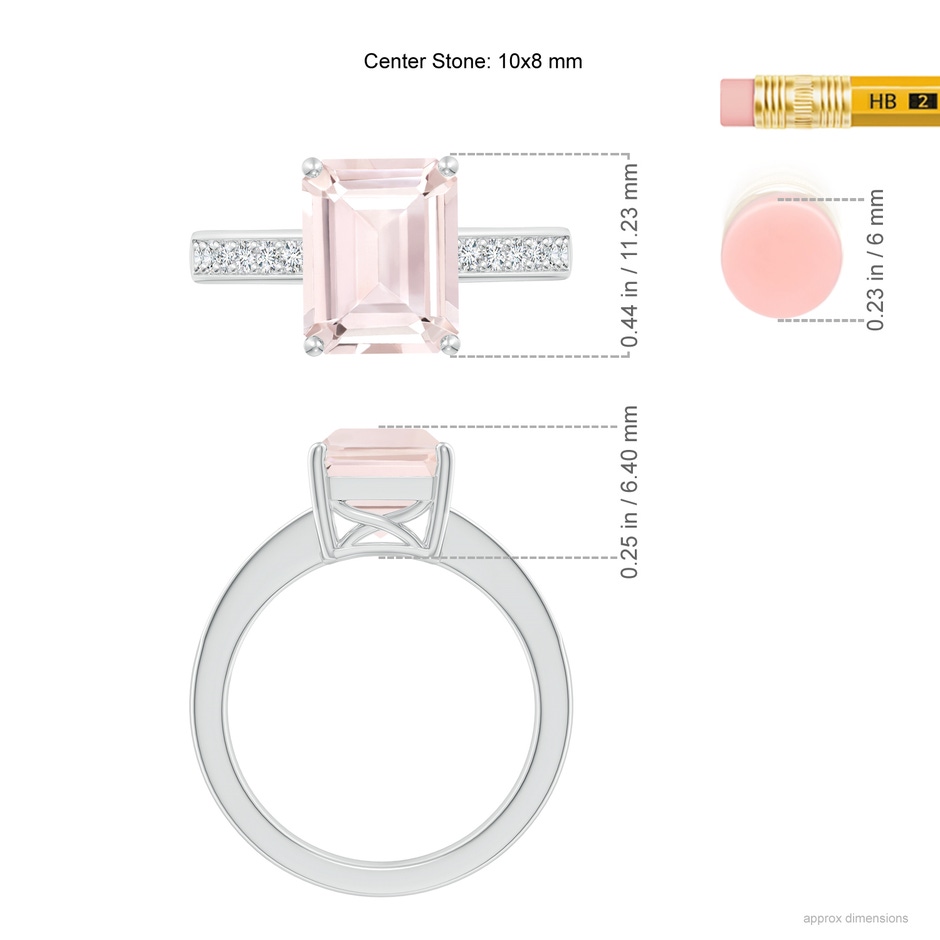 10x8mm A Octagonal Morganite Cocktail Ring with Diamonds in White Gold ruler