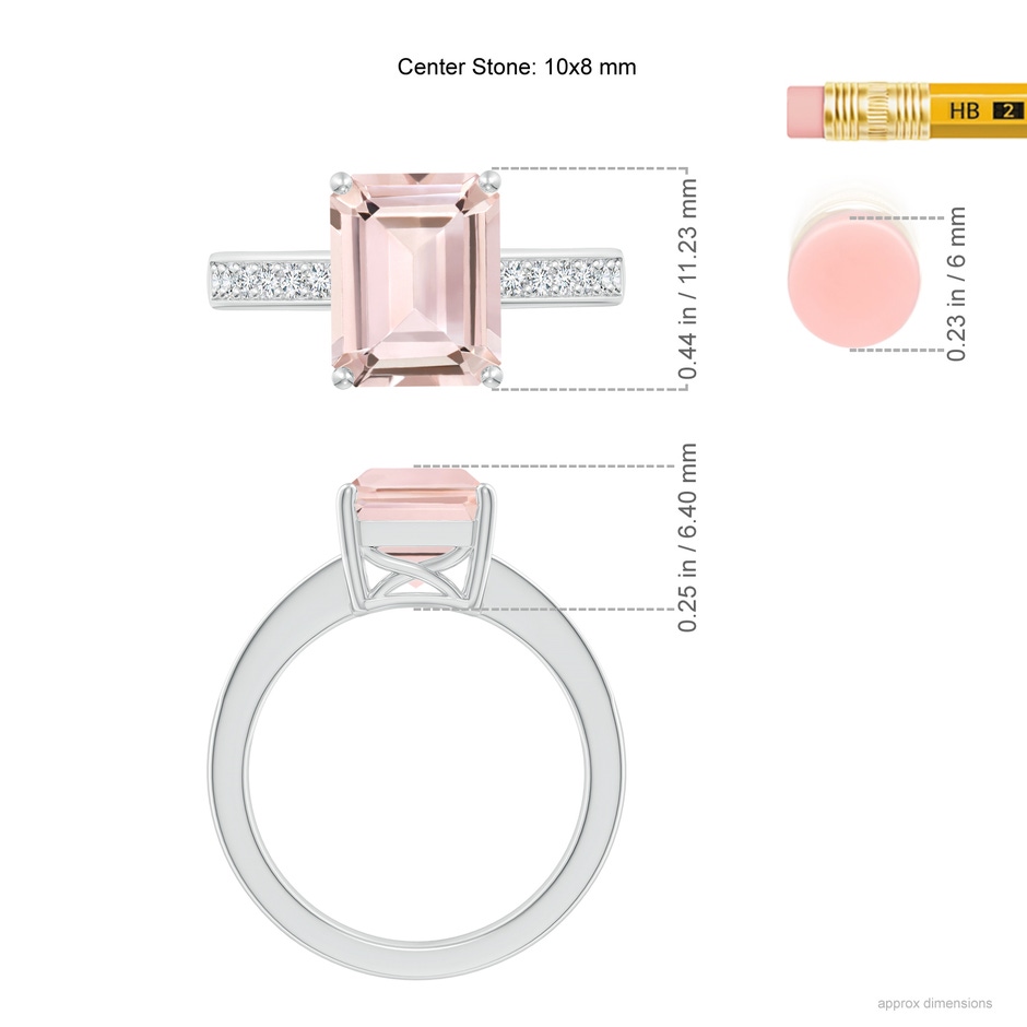 10x8mm AA Octagonal Morganite Cocktail Ring with Diamonds in White Gold ruler