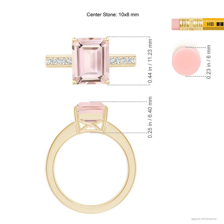 10x8mm AA Octagonal Morganite Cocktail Ring with Diamonds in Yellow Gold ruler