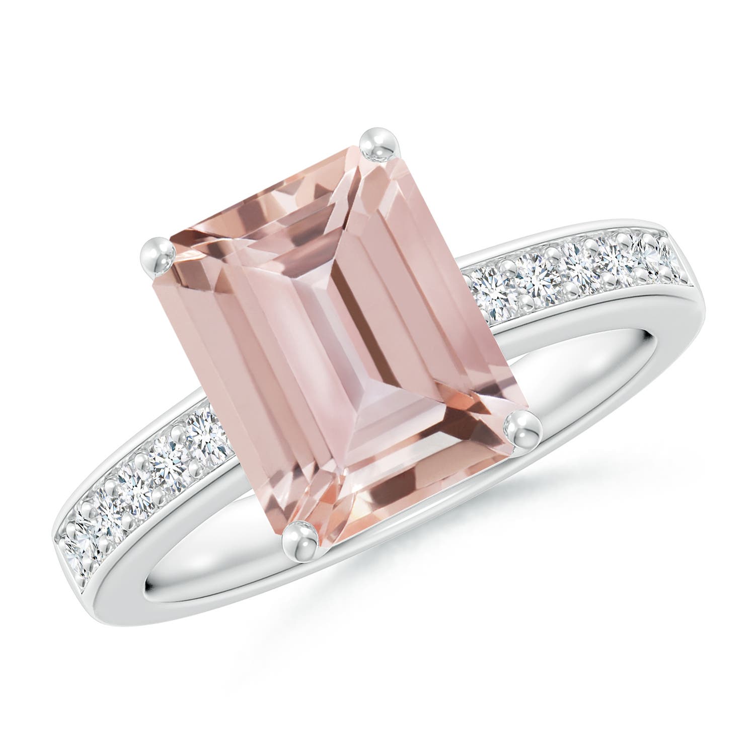 10x8mm AAA Octagonal Morganite Cocktail Ring with Diamonds in P950 Platinum