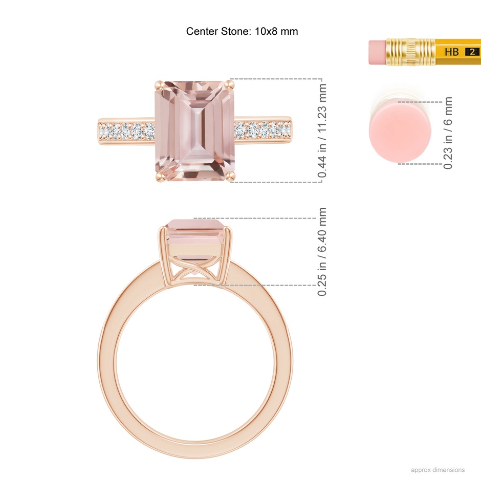 10x8mm AAA Octagonal Morganite Cocktail Ring with Diamonds in Rose Gold ruler