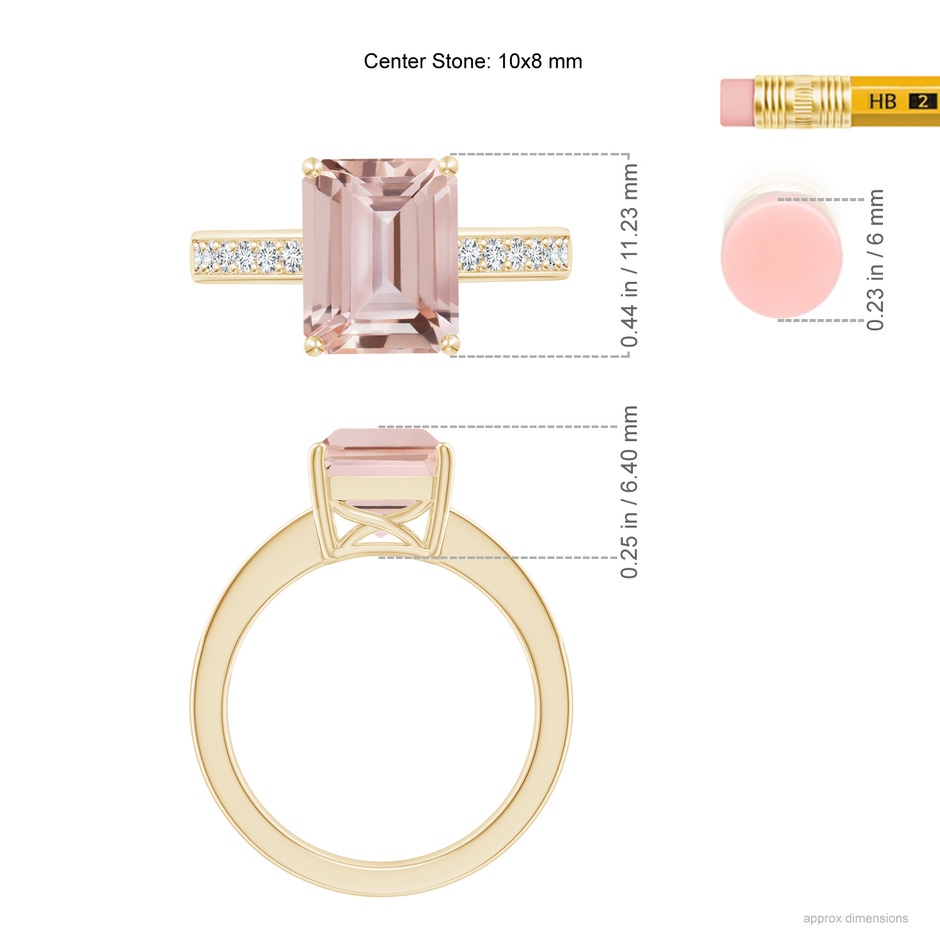 10x8mm AAA Octagonal Morganite Cocktail Ring with Diamonds in Yellow Gold ruler