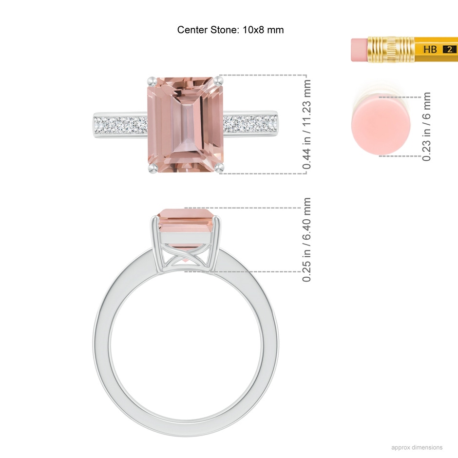 10x8mm AAAA Octagonal Morganite Cocktail Ring with Diamonds in P950 Platinum ruler