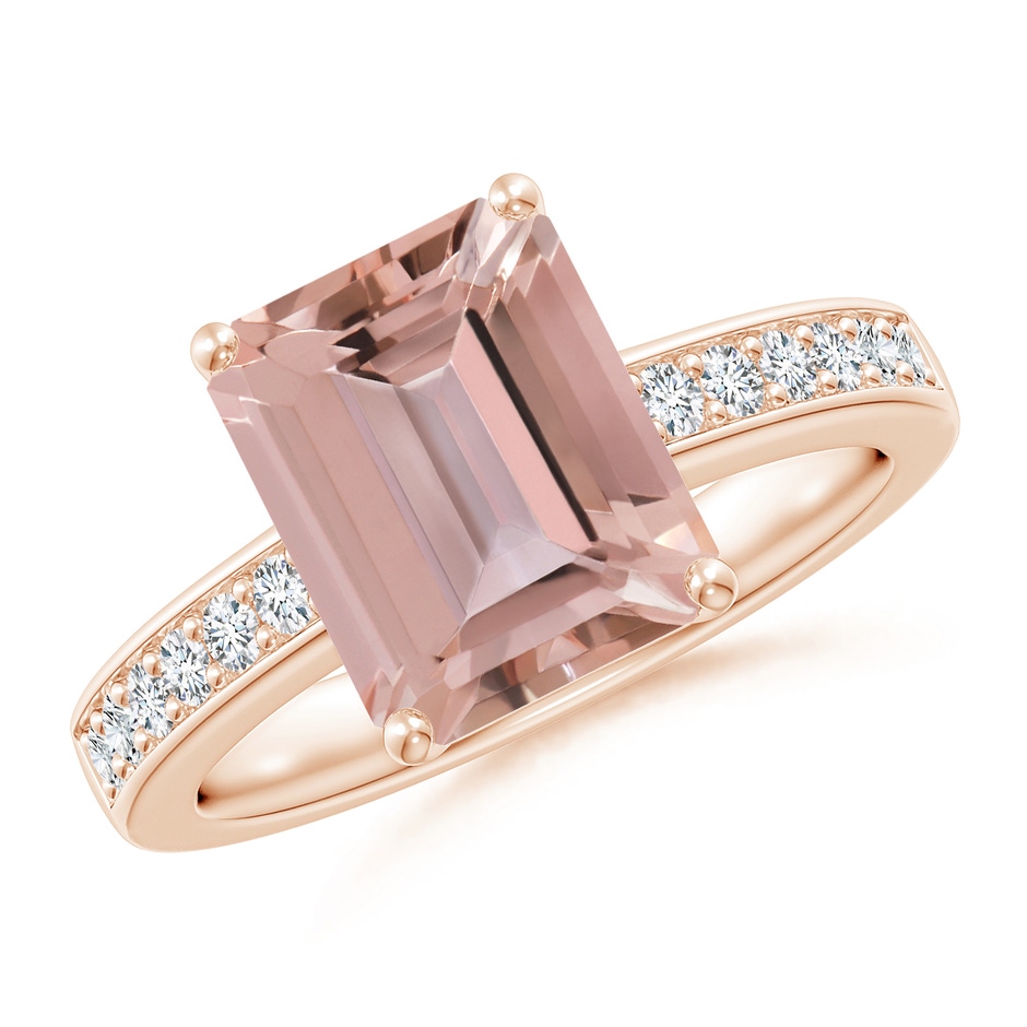10x8mm AAAA Octagonal Morganite Cocktail Ring with Diamonds in Rose Gold 