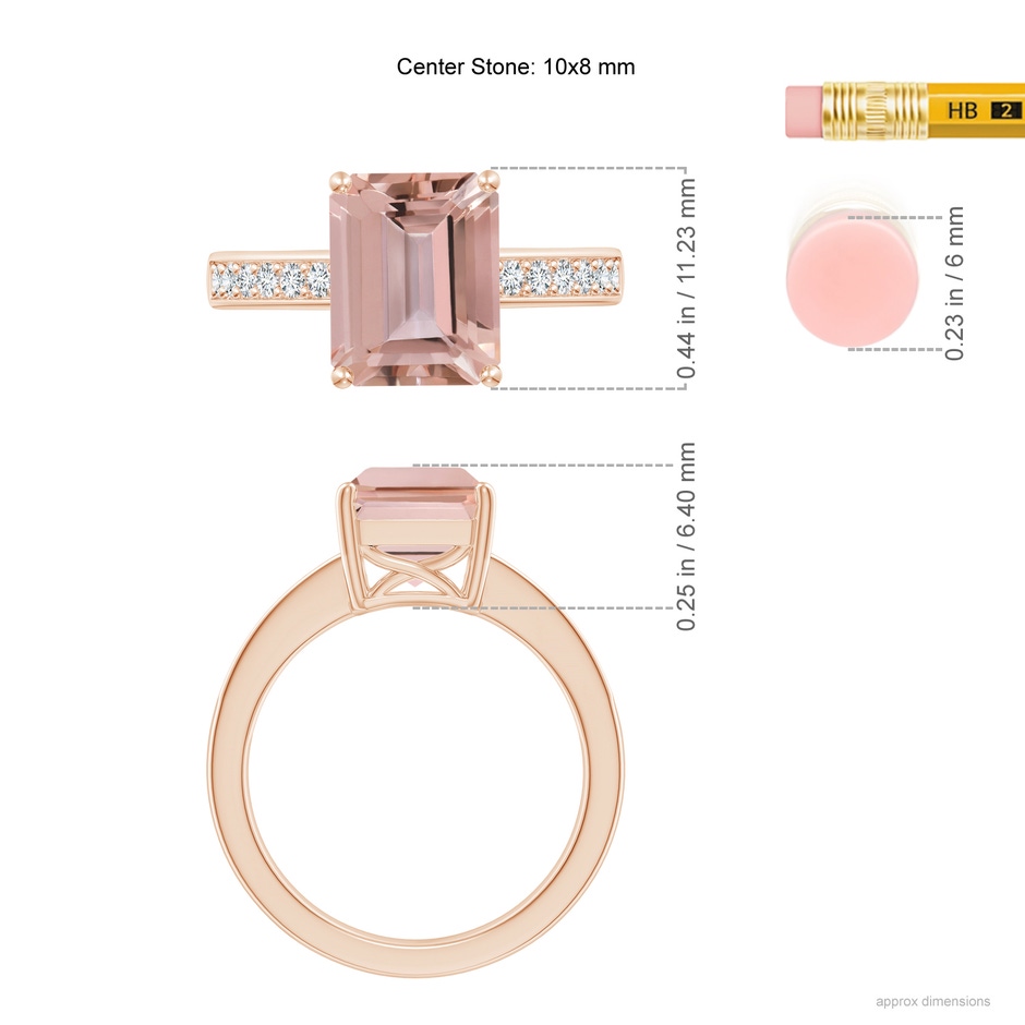 10x8mm AAAA Octagonal Morganite Cocktail Ring with Diamonds in Rose Gold ruler
