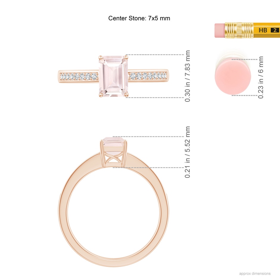 7x5mm A Octagonal Morganite Cocktail Ring with Diamonds in Rose Gold ruler