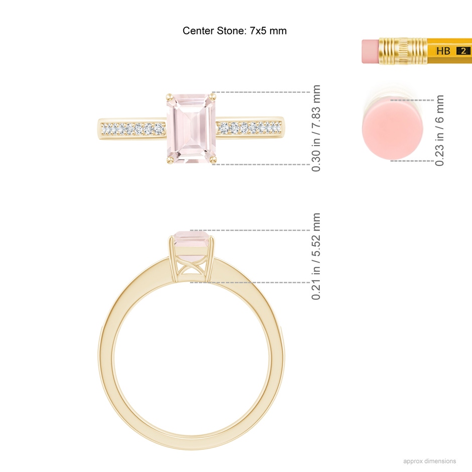 7x5mm A Octagonal Morganite Cocktail Ring with Diamonds in Yellow Gold ruler